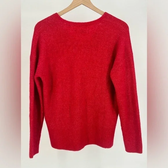 "NWT" Loft Ribbed V-Neck Pullover Sweater- Red- Women's Size Small‎ - Picture 3 of 10
